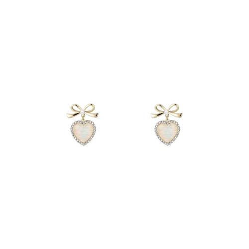 Cubic Zirconia Micro Pave Brass Earring, with Resin & Plastic Pearl, Heart, fashion jewelry & micro pave cubic zirconia & for woman, golden 