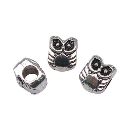Zinc Alloy Large Hole Beads, Owl, antique silver color plated, vintage & fashion jewelry & DIY 