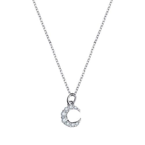 Cubic Zirconia Micro Pave Sterling Silver Necklace, 925 Sterling Silver, Moon, fashion jewelry & micro pave cubic zirconia & for woman 