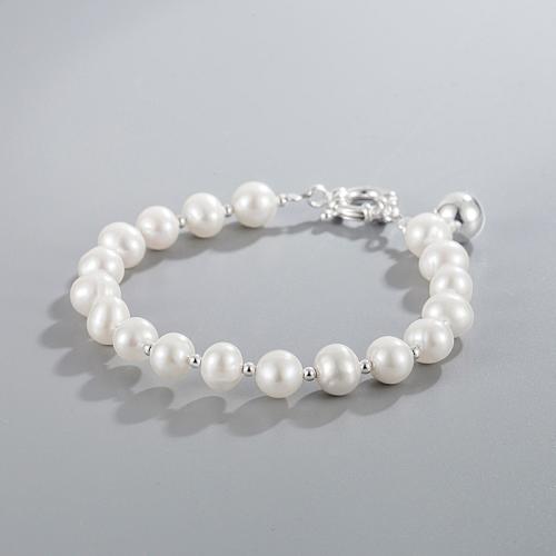 Pearl Sterling Silver Bracelets, 925 Sterling Silver, with Freshwater Pearl, fashion jewelry & for woman Approx 18 cm 