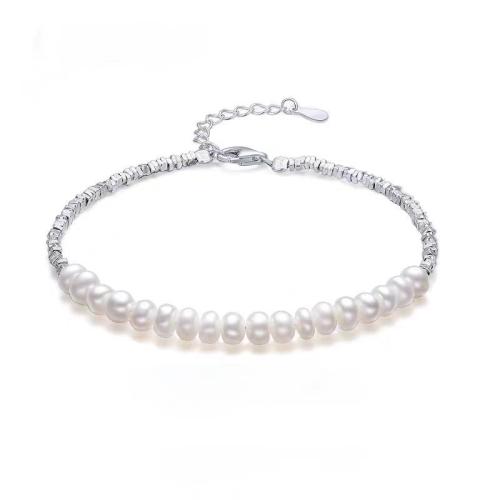 Pearl Sterling Silver Bracelets, 925 Sterling Silver, with Freshwater Pearl, with 5cm extender chain, fashion jewelry & for woman Approx 15 cm 