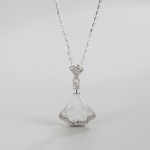 Zircon cubique Micro Pave collier en argent sterling, Argent sterling 925, avec coquille blanche, Jupe, bijoux de mode & pavé de micro zircon & pour femme Environ 45 cm, Vendu par PC