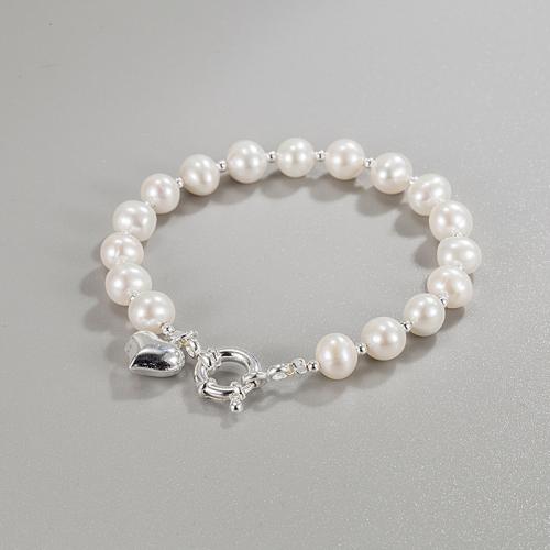 Pearl Sterling Silver Bracelets, 925 Sterling Silver, with Freshwater Pearl, fashion jewelry & for woman Approx 20 cm 