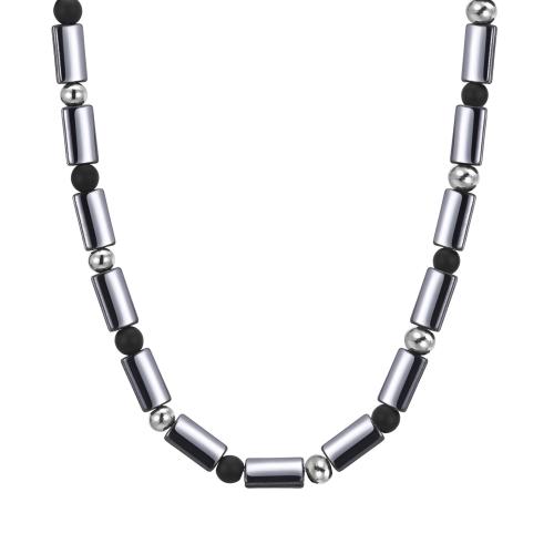 Драгоценный камень Ожерелья, Нержавеющая сталь 304, с гематит & Агат, полированный, ювелирные изделия моды & Мужский, длина:Приблизительно 45-50 см, продается PC