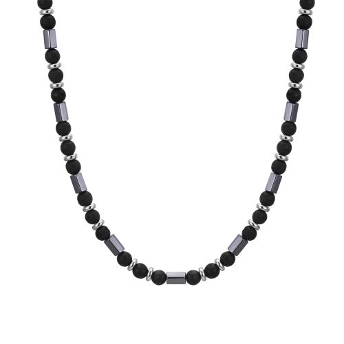 Edelstein Halsketten, 304 Edelstahl, mit Lava & Hämatit, poliert, Modeschmuck & für den Menschen, Länge:ca. 46-51 cm, verkauft von PC[