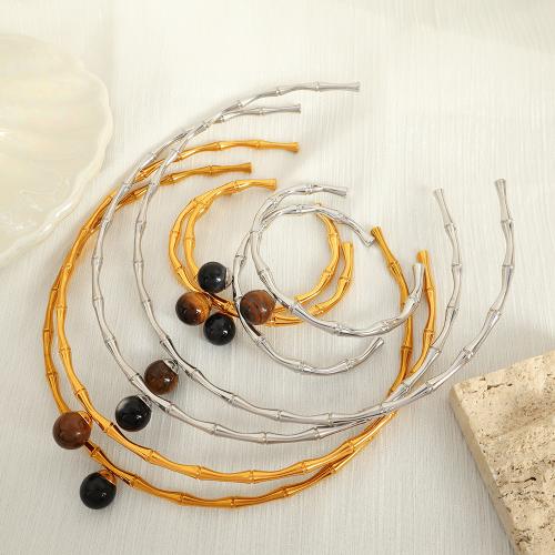 Titanium Steel Jewelry Set, with Tiger Eye & Agate, Adjustable & for woman 