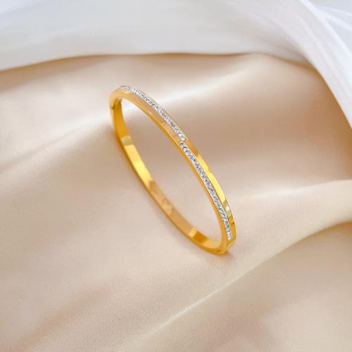 Stainless Steel Bangle, 304 Stainless Steel, Vacuum Ion Plating, fashion jewelry & micro pave cubic zirconia & for woman diameter about 58mm 