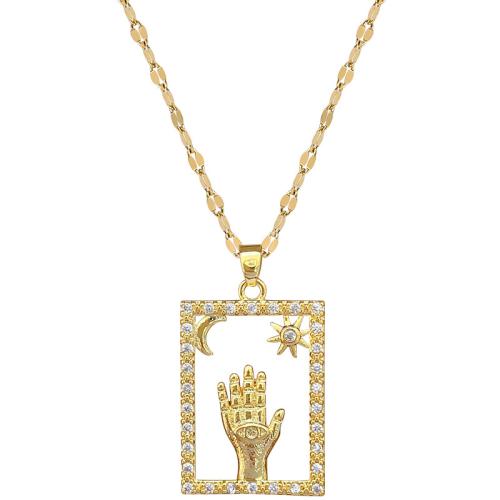 Stainless Steel Jewelry Necklace, 304 Stainless Steel Chain, with Brass, with 5cm extender chain, gold color plated, fashion jewelry & micro pave cubic zirconia & for woman cm 