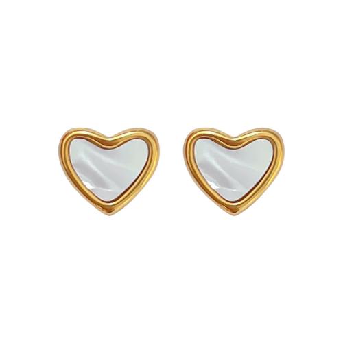 Stainless Steel Stud Earring, 304 Stainless Steel, with Acrylic, Heart, Vacuum Ion Plating, fashion jewelry & for woman, white 