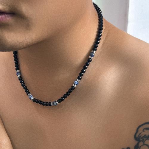 Acrylic Necklace, Zinc Alloy, with Tiger Eye & Acrylic, with 7CM extender chain, plated, for man cm [