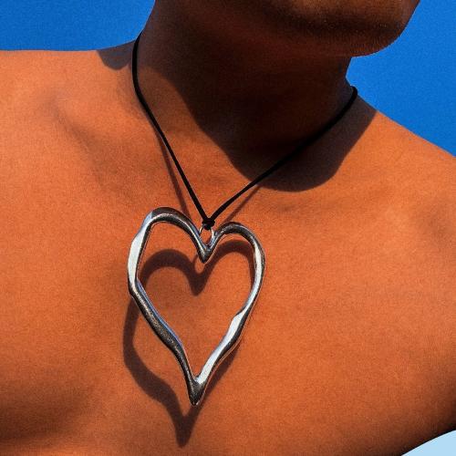 Zinc Alloy Necklace, with Velveteen, Heart, plated, for man cm 