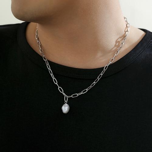 Zinc Alloy Necklace, with Plastic Pearl, with 7CM extender chain, silver color plated, for man cm 