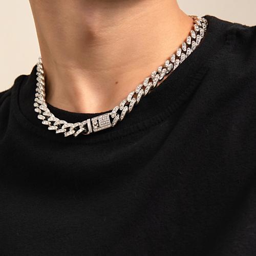Rhinestone Zinc Alloy Necklace, silver color plated, for man & with rhinestone cm 
