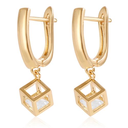 Zinc Alloy Rhinestone Leverback Earring,  Square, gold color plated, for woman & with rhinestone 
