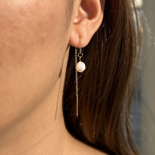 Freshwater Pearl Drop Earring, 304 Stainless Steel, with Freshwater Pearl, plated, fashion jewelry 
