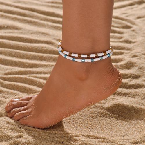 Fashion Jewelry Anklet, Polymer Clay, with Crystal, plated, mixed colors 