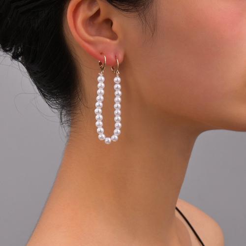 Iron Drop Earring, with Plastic Pearl, plated, fashion jewelry, white 