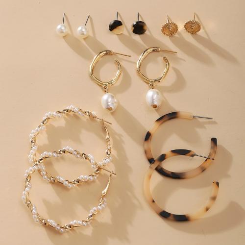 Plastic Pearl Zinc Alloy Earring, with Acetate & Plastic Pearl, 6 pieces & fashion jewelry & for woman, gold 