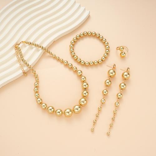 Fashion Zinc Alloy Jewelry Sets, Stud Earring & finger ring & bracelet & necklace, with Copper Coated Plastic, 4 pieces & fashion jewelry & for woman, gold 
