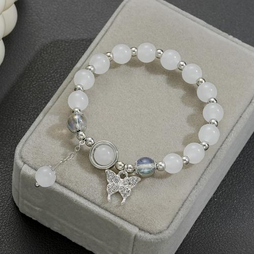 Zinc Alloy Crystal Bracelets, with Crystal & Plastic Pearl, with 4cm extender chain, handmade, fashion jewelry & for woman, white cm 