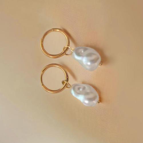 Titanium Steel Earrings, with Plastic Pearl, plated, for woman 