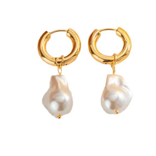 Titanium Steel Earrings, with Plastic Pearl, plated & for woman 