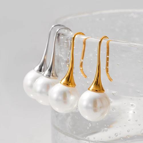 Stainless Steel Drop Earring, 304 Stainless Steel, with Plastic Pearl, plated, for woman 