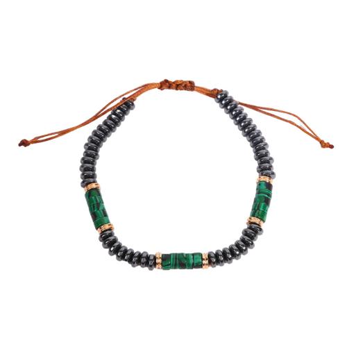 Gemstone Bracelets, 304 Stainless Steel, with turquoise & Wax Cord & Hematite, plated, for man cm 