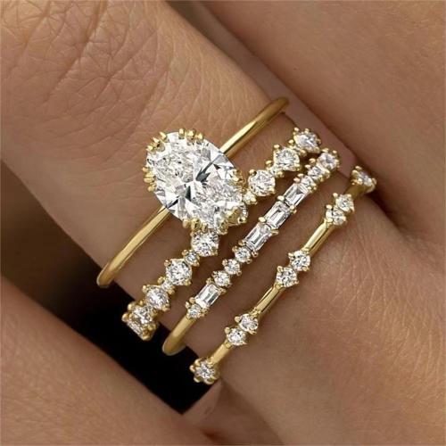 Cubic Zirconia Finger Ring, Zinc Alloy, plated, 4 pieces & micro pave cubic zirconia & for woman, golden 
