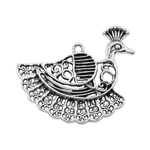 Zinc Alloy Animal Pendants, Peacock, antique silver color plated, vintage & fashion jewelry & DIY & hollow 