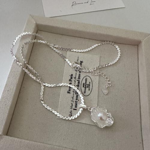 Sterling Silver Pearl Necklace, 925 Sterling Silver, with Freshwater Pearl, with 5cm extender chain, fashion jewelry & for woman Approx 40 cm 