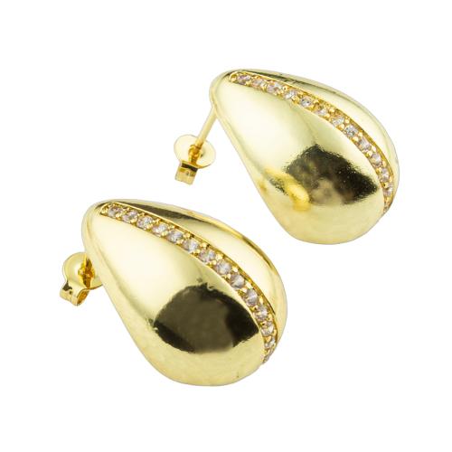 Boucles d'oreilles en laiton zircon cubique pavent, couleur de haute qualité d'or plaqué, bijoux de mode & pavé de micro zircon & pour femme Vendu par paire