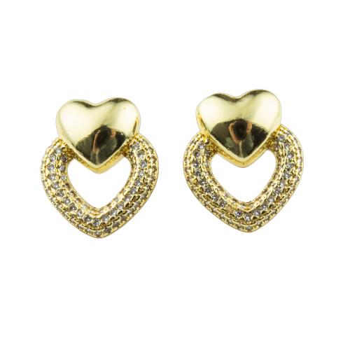 Cubic Zirconia Micro Pave Brass Earring, Heart, high quality plated, fashion jewelry & micro pave cubic zirconia & for woman 