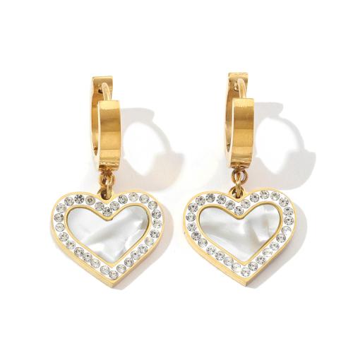 Acrylic Drop Earring, 304 Stainless Steel, with Acrylic, Heart, 18K gold plated, fashion jewelry & for woman & with rhinestone, golden 