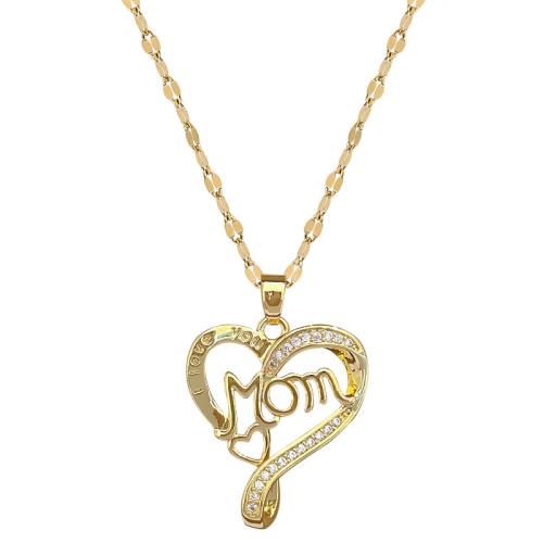 Cubic Zirconia Stainless Steel Necklace, 304 Stainless Steel Chain, with Brass, with 5cm extender chain, Heart, gold color plated, fashion jewelry & micro pave cubic zirconia & for woman cm 