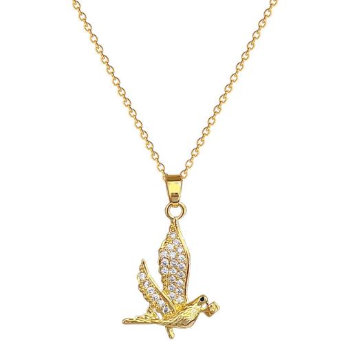 Cubic Zirconia Stainless Steel Necklace, 304 Stainless Steel Chain, with Brass, with 5cm extender chain, swallow, gold color plated, fashion jewelry & micro pave cubic zirconia & for woman cm 