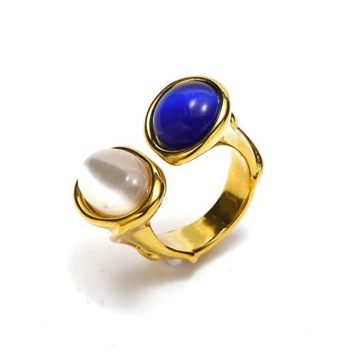 Gemstone Stainless Steel Finger Ring, 304 Stainless Steel, with Gemstone, Vacuum Ion Plating, fashion jewelry & for woman 