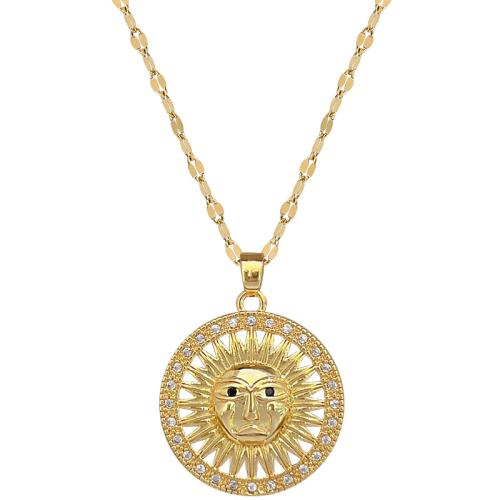 Cubic Zirconia Stainless Steel Necklace, 304 Stainless Steel Chain, with Brass, with 5cm extender chain, gold color plated, fashion jewelry & micro pave cubic zirconia & for woman cm 