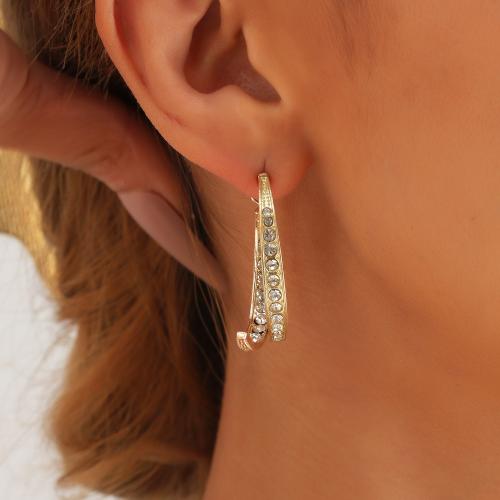 Zinc Alloy Rhinestone Drop Earring, gold color plated, for woman & with rhinestone 