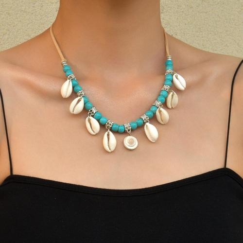 Shell Necklace, Velveteen, with turquoise & Shell & Iron, fashion jewelry, mixed colors cm 