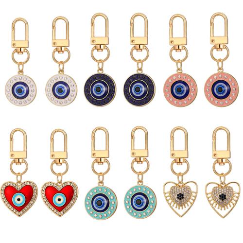 Evil Eye Key Chain, Zinc Alloy, plated, fashion jewelry & enamel & with rhinestone, mixed colors 