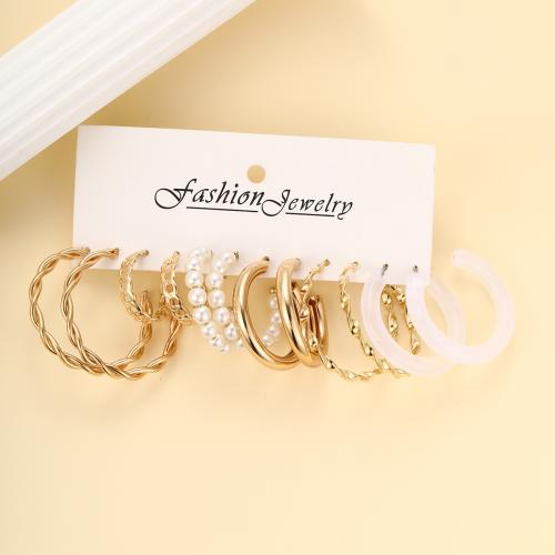 Zinc Alloy Earring Set, with Resin & Plastic Pearl, 6 pieces & fashion jewelry & for woman, gold 