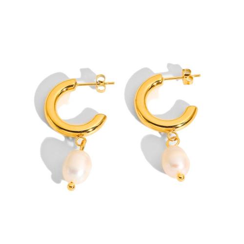 Stainless Steel Stud Earring, 304 Stainless Steel, with Plastic Pearl, plated, for woman, golden, 4mm 