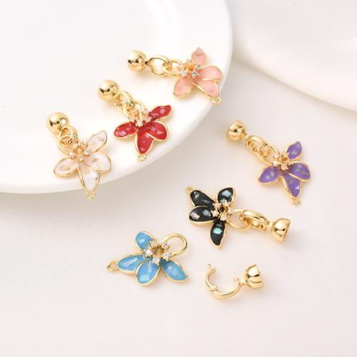 Brass Clasp Findings, petals, plated, DIY & micro pave cubic zirconia & enamel 35mm 