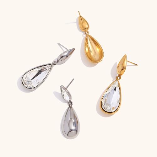 Stainless Steel Rhinestone Stud Earring, 304 Stainless Steel, Teardrop, Vacuum Ion Plating, fashion jewelry & for woman & with rhinestone 