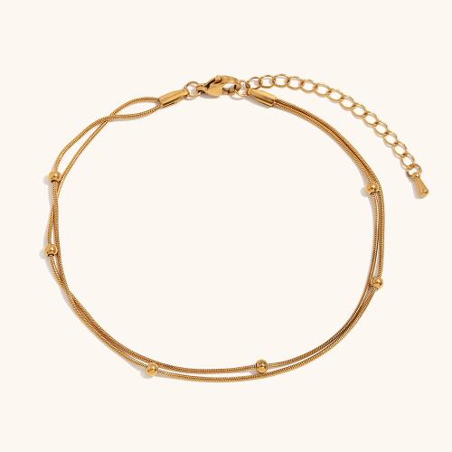 Stainless Steel Chain Bracelets, 304 Stainless Steel, with 5cm extender chain, 18K gold plated, Double Layer & fashion jewelry & for woman, golden Approx 17 cm 