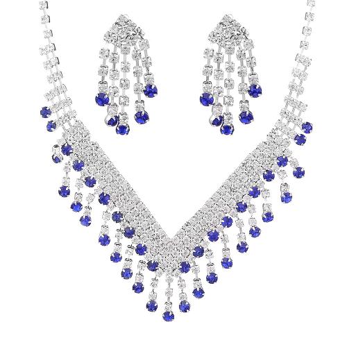 Jewelry Gift Sets, Rhinestone, earring & necklace, 2 pieces & fashion jewelry & for woman, earring 30*15mm Approx 45 cm 