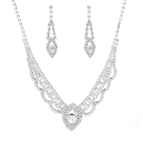 Sistemas del regalo de la joyería, diamantes de imitación, pendiente & collar, 2 piezas & para mujer, earring 33*5mm, longitud:aproximado 45 cm, Vendido por Set