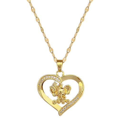 Cubic Zirconia Stainless Steel Necklace, 304 Stainless Steel Chain, with Brass, with 5cm extender chain, Heart, gold color plated, fashion jewelry & micro pave cubic zirconia & for woman cm [