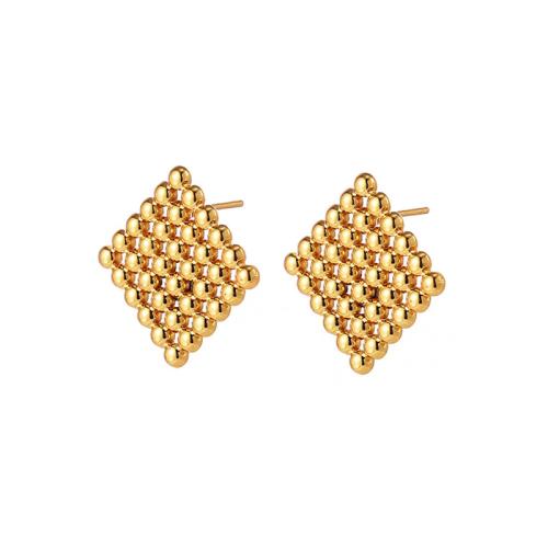 Stainless Steel Stud Earring, 304 Stainless Steel, Square, Vacuum Ion Plating, fashion jewelry & for woman, golden 